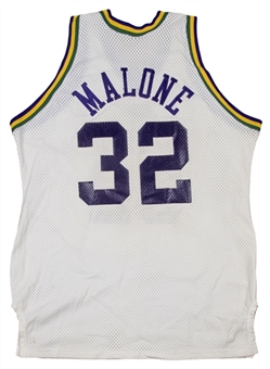 1985-86 Karl Malone photo matched Game Used Utah Jazz Rookie Season Home Jersey (Resolution Photomatching) 